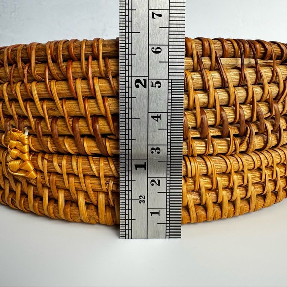 STRAW STUDIOS Round Rattan Crossbody Bag Brown Woven Ata Grass Loop Closure - Picture 11 of 12